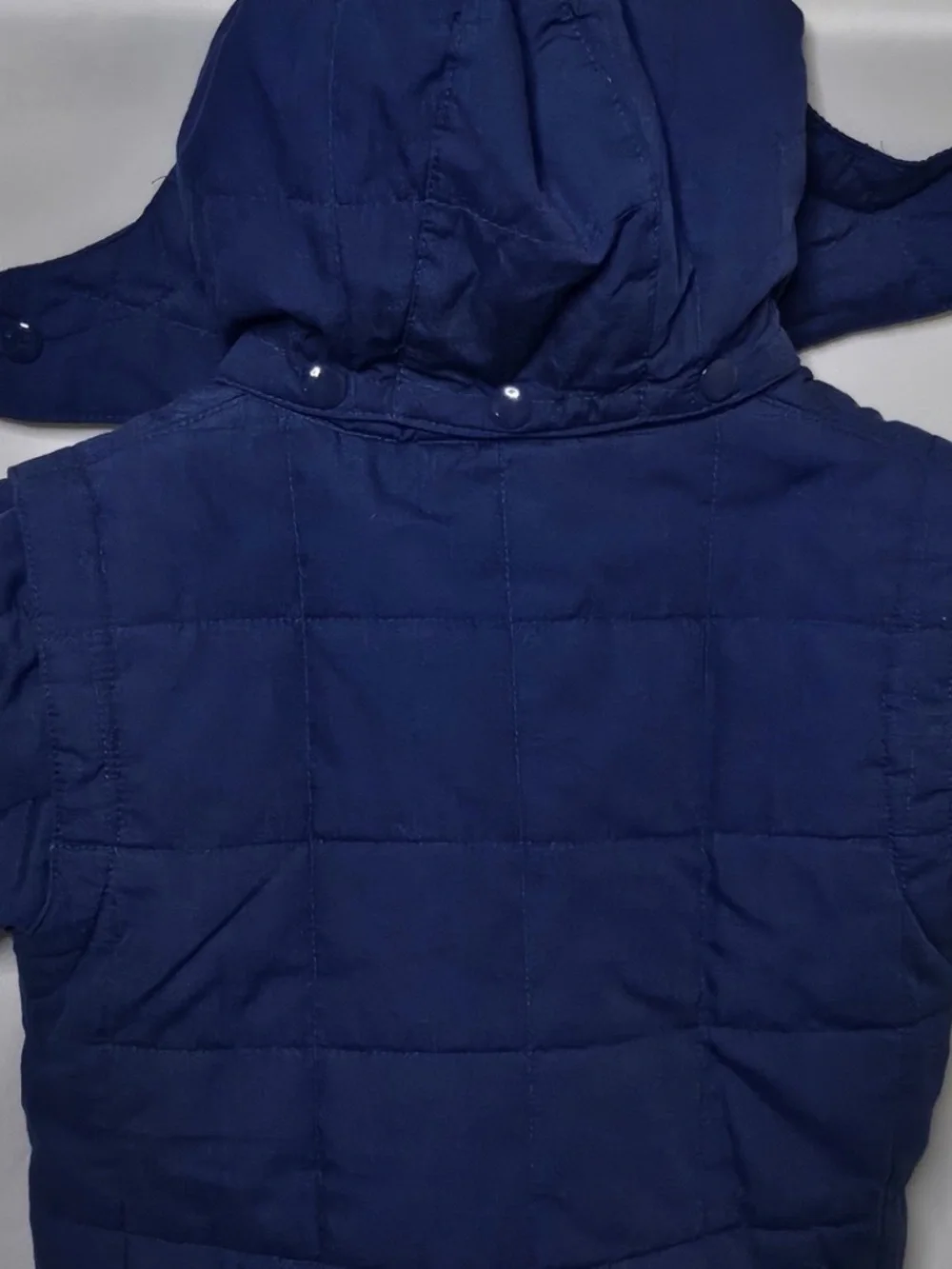 VTG Kids N Fun Navy Blue Snap Front Removable Hoodie Quilted Jacket Dog Sled 12M